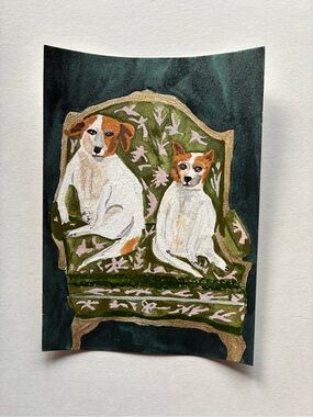 Dogs on a Chair Original Watercolor Painting